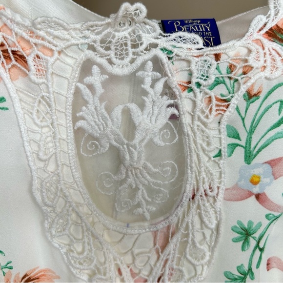 Beauty and the Beast Floral Dress Cold Shoulder Asymmetrical Hem Medium - Picture 4 of 10